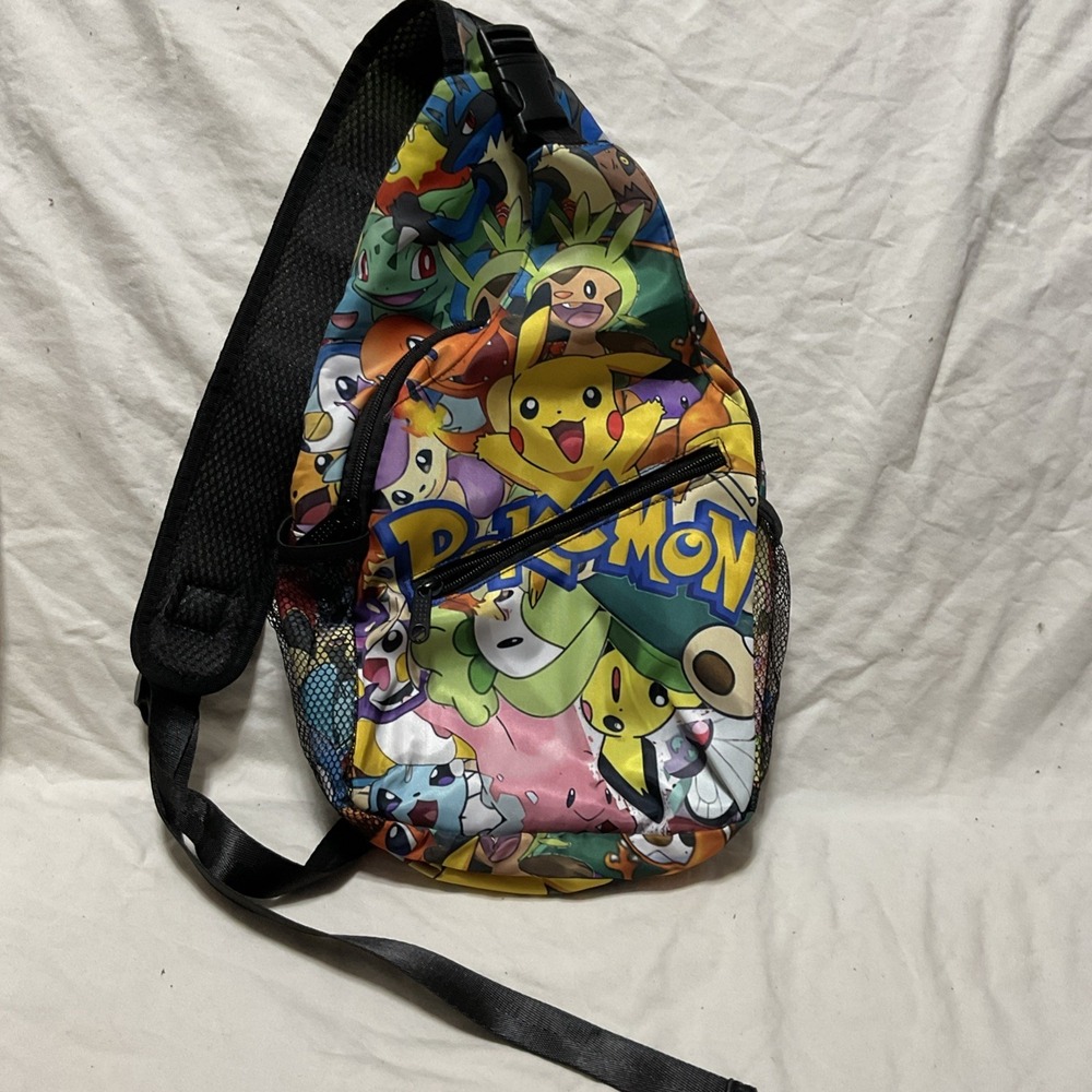 RARE Pokemon Characters Layered Allover 15" One Strap Crossbody Backpack
